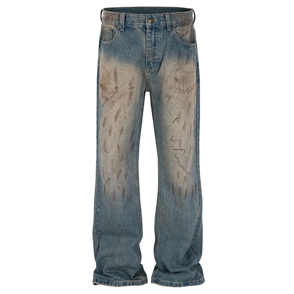 Abstract Print Light Wash Denim Jeans