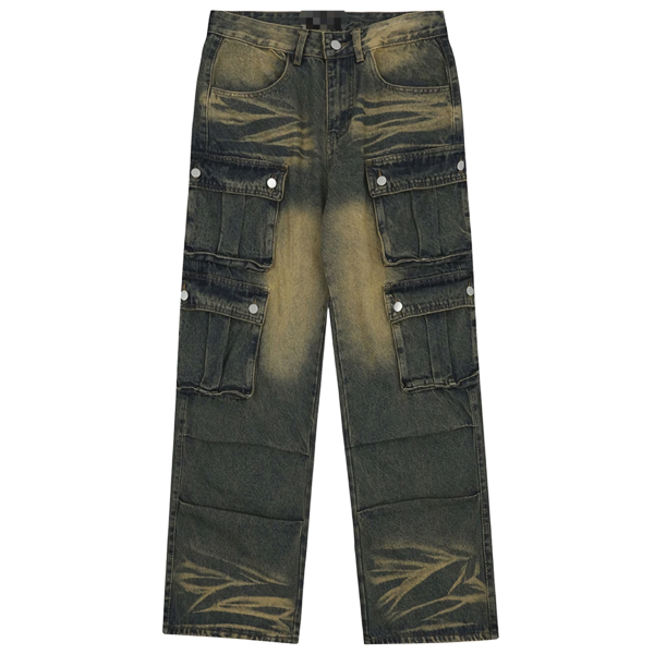 Multi-Pocket Vintage Wash Cargo Jeans
