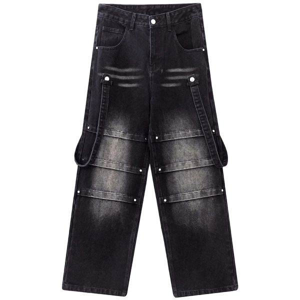Ribbon Spliced Baggy Denim Jeans