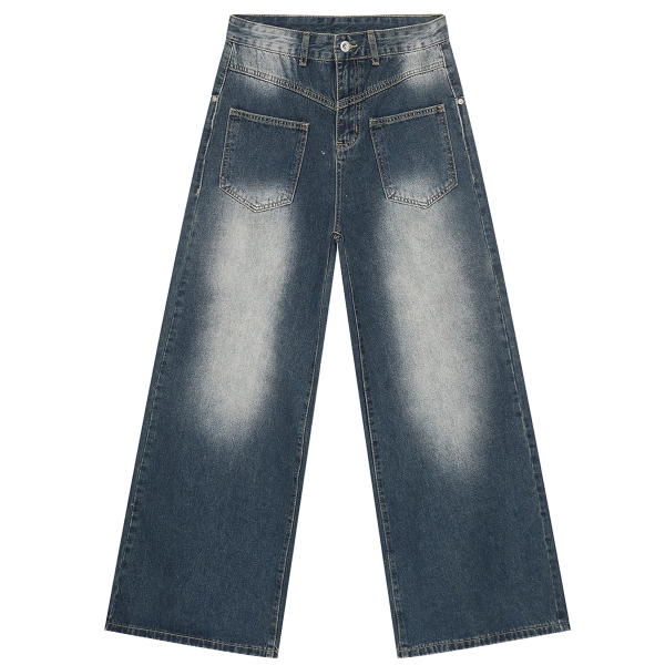 Reverse Pocket Faded Blue Denim Jeans